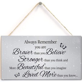 Stronger Inspirational Motivational Hanging Plaque Friendship Gifts Quote Sign Butterfly Wooden Plaque for Office Decoration, Home Decor (US-G035)