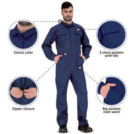 BWOLF Anax Men's Work Overalls 100% Cotton Work Overalls with 5 Pockets, navy