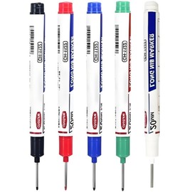 Zenarao 5Pcs Markers, Permanent Markers, Long Head Deep Hole Marker Pens, Extra Fine Tip, Waterproof Smear Proof ink for Aluminum Barrel, Quick Drying, Marking on Plastic, Stone, Metal, Glass