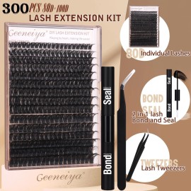 Geeneiya Volume Lash Clusters Kit DIY Lash Extension Kit D Eyelash Extensions wi