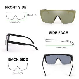 FEISEDY Mirrored Oversized Rimless Sunglasses for Women Men Flat Top Shield Wrap Square UV400 B2761, Green Glod Mirrored, 70mm