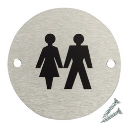 Fire Door Guru® Unisex Toilet Door Sign - 76mm Disc - Stainless Steel Safety Sign - Fixings Included