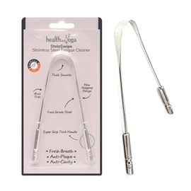 HealthAndYoga(TM) - Rascador limpiador de lengua, paquete de sellado higiénico, acero inoxidable de grado quirúrgico, agarre no sintético, limpiador de cepillo de lengua esterilizable (con bolsa de almacenamiento orgánica)