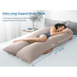 QUEEN ROSE Extra Long U Shaped Body Pillow, Cooling Pregnancy Pillows for Sleeping, 65 Inch Full Body Support Maternity Pillow for Adults, Support for Back, Hip, Legs for Pregnant Women, Nomad