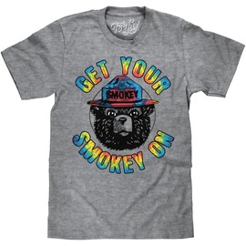 Tee Luv Men's Get Your Smokey On T-Shirt - Smokey Bear Tie Dye Graphic Shirt (Graphite Heather) (M)