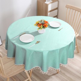 Grass Green Tassel Round Tablecloth Waterproof Wrinkle Resistant Table Cover for Dining Kitchen Party Buffet, Round 55 Inch, Grass Green