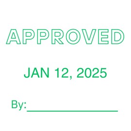 Approved by Stamp with Dater | Self-Inking1 1/8" x 1 1/8" Impression Size – Over Thousand Impressions, Multiple Ink Colors (Grreen)
