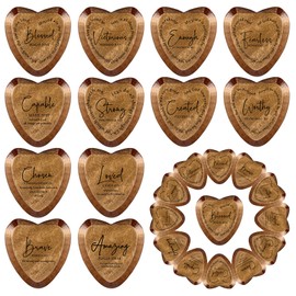 Geelin Inspirational Christian Gift Religious Wooden Heart Tokens with Bible Verses Pocket Hug for Women Men Church Scripture Gifts God Blessed Party Favors(Dark Brown,24 Pcs)