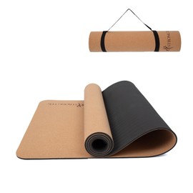 StrongTek Cork TPE Yoga Mat with Strap - Non-Slip, Dual-Layer Fitness Mat for Yoga, Pilates, and Exercise - 72"x 24" - Ideal for Home, Studio, and Outdoor Workouts