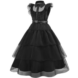 bluaqua Wendsday Costume Kids Wednesday Dress Girls Wednesday Costume with Necklace, Bag, Socks for Girls from 4-13 Years
