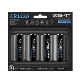 NICEBATT CR123A 3V Lithium Battery, 1500mAh Long-Lasting for Cameras and Lighting Equipment etc, 123A 3 Volt Batteries Cell, 4 Count