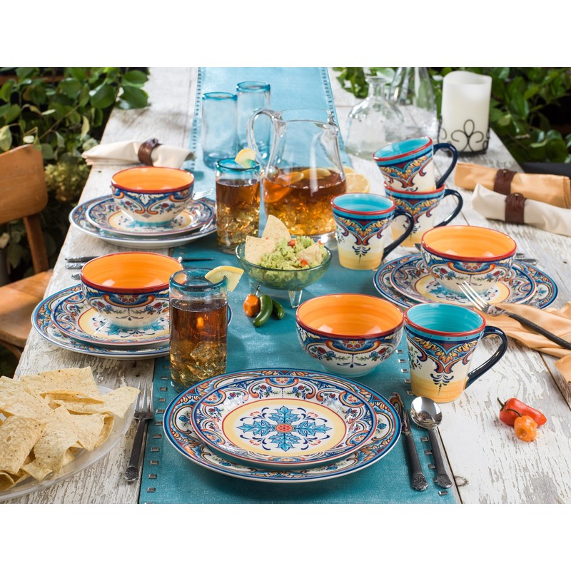 Euro Ceramica Zanzibar Collection 16 Piece Dinnerware Set Kitchen and