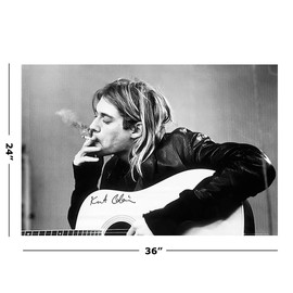Kurt Cobain - Black & White Music Poster (Smoking With Signed Guitar) (Nirvana) (Size: 36" x 24") (Poster & Poster Strip Set)