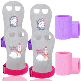 FINGER TEN Sports Gloves Children's Gymnastics Gloves Girls Youth Horizontal Gloves Grips Gymnastics Grips 2 Pairs with Bracelets, Gymnastics Bar Grips Palm Protection for Fitness (Purple + Pink, L)