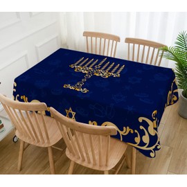 Hafangry Hanukkah Tablecloth Jewish Chanukah Table Cloth Menorah Holiday Decoration Festival of Lights Home Dining Room Kitchen Table Cover Decor - 60×84inch