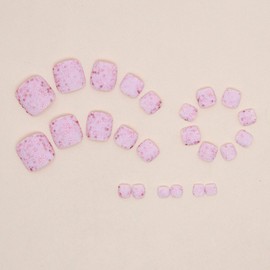 Pink Press on Toenails for Women, Short Square Fake Toe Nails Glossy Glue on Toenails Pink Full Cover Acrylic Toenails with Sequins Designs Cute False Toenails Summer Beach Artificial Nails for Feet