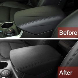 SAUWU Console Armrest Cover for Ford Explorer 2011-2019 Center Console Crusion Pad Anti-Scratch Leather Armrest Crusion Protector Accessories,Black Stitches