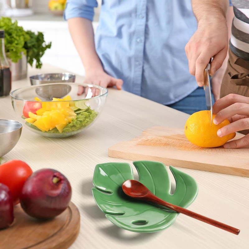 Honeydak Ceramic Spoon Rest for Kitchen Counter Monstera Leaf Shaped