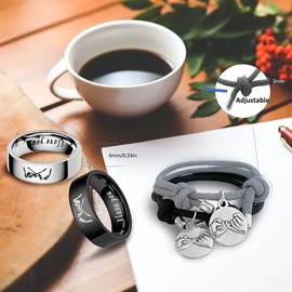 HQFJW 2PCS Sun Moon Couple Rings,Silver Black Surgical Stainless Steel Promise Friendship Rings for Couples Best Friends With 2PCS Matching Sun Moon Bracelets, stainless steel, No Gemstone,