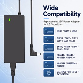 25V Power Adapter for SoundBar Power Cord Compatible with LG SoundBar SK8Y SL7Y SL4Y SK6Y SK5Y NB3732A NB3730A NB3540 NB4530 NB4533A NB5541 NB5540 AS851 DA-38A25 DA-50F25 LAS851M EAY62909702 Charger