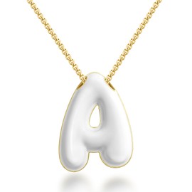 KissYan Bubble Letter Necklace, 14K Gold Plated Enamel Initial Pendant Box Chain Necklace Dainty Alphabet Jewelry for Women(White A)
