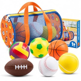 Sports Balls for Toddlers 1-3, 6 Piece Soft Sports Balls with Foam Soccer, Basketball, Football, Baseball, Tennis & Volleyball - Toddler Boys & Girls Ball Toy Gift