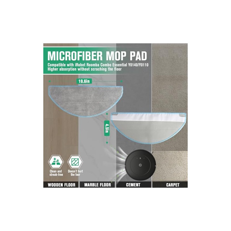 6 Pack Mop Pads Accessories Kit Compatible with iRobot Roomba