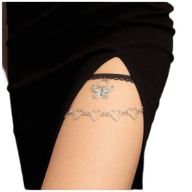 Inateannal Vintage Butterfly Layered Leg Chain Silver Heart Thigh Chain Summer Beach Leg Thigh Chain Boho Body Leg Chain Jewelry for Women and Girls