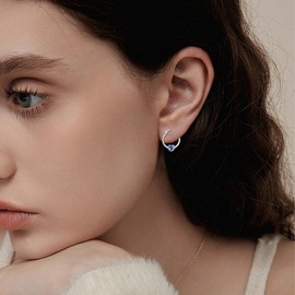 925 Sterling Silver Heart Hoop Earrings with Blue Crystal, Christmas Jewellery Gifts for Women