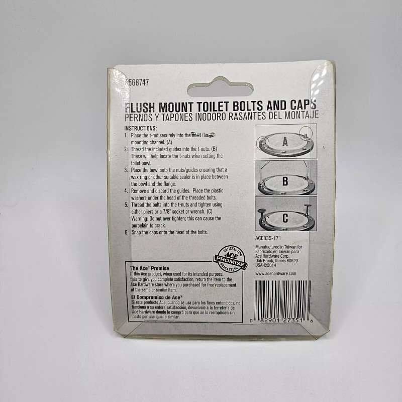 ACE Flush Mount Toilet Bolts And Caps Brass #4568747
