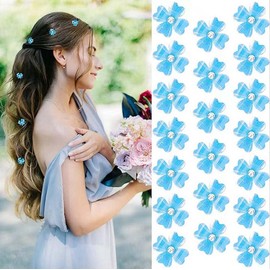 20 Pcs Mini Flower Rhinestone Hair Clips,Mini Clover Cute Hair Pins Wedding Bridal Hair Accessories Decorative Small Hair Clips for Girls Women (Blue)