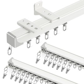 Ceiling Curtain Track, 3Ft-9Ft Curtain Tracks Ceiling Wall Mount Heavy Duty Curtain Rails Track System Curtains Ceiling Track for Room Divider, RV, Aluminum White
