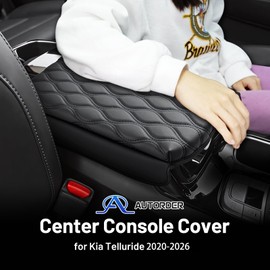 Autorder Center Console Cover for 2020-2024 2025 2026 Kia Telluride Accessories Armrest Cushion Cover Nappa Leather Middle Console Covers Telluride Console Cushion Pad Anti-Scratch