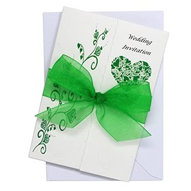 Pack of 10 Green Wedding Invitations with ribbon and envelopes- Gatefold style!