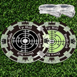 2-Pack Golf Green Reader with Magnetic Hat Clip, 1.8 Inch Golf Ball Markers for Putting Green with High Precision Horizontal Bubble, Putt Aid Golf Gifts for Men (Black-Green)