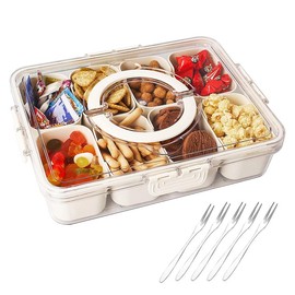 FAREST Divided Veggie Tray with Lid and Handle,Portable 8 Compartment Serving Tray with Dividers,Snack Containers,Snack Box for Food,Veggie, Condiments,Candy,Nuts,Picnic,Parties - Size: 1 PACK