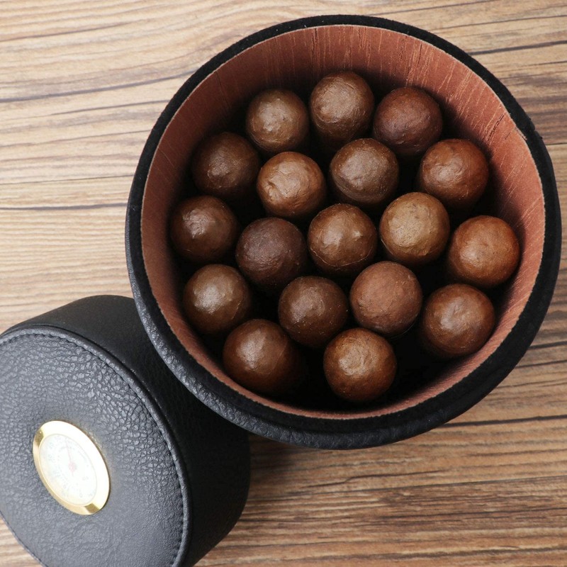 Scotte Cigar humidor case/jar,Leather Cedar Wood Cigar Canister Portable for