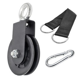 Uenhoy 360 Degree Rotation Cable Pulley with Hanging Straps and Carabiner, Silent 330lbs Traction Wheel for LAT Pulley System DIY Attachment Lifting Blocks Home Gym Equipment, 3.54"/90mm