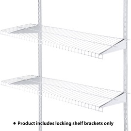 Wonderjune Adjustable Locking Shelf Bracket 16 Inch Shelf Brackets Heavy Duty Wire Shelving Brackets for Deep Wire Shelving Double Track System(White,12 Pcs)