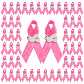 WANDIC 100 PCS Pink Satin Ribbon Pins with Dove, Memorial Ribbon Brooches in Forever in Our Hearts for Funeral Mourning Event Bereavement Remembrance
