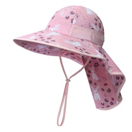 icolor Kids Sun Hat UPF50+ Sun Protection Bucket Hat Toddler Summer Beach Play Hats with Neck Flap for Girl Boy Ages 3~10 (Cute Rabbit)