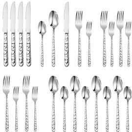 Silverware Set of 20 Stainless Steel Flatware Set Heavy Duty Cutlery Set for 4 Includes Knives Forks Spoons for Home Kitchen Hotel (Silver)