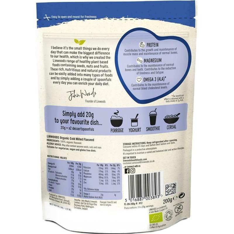 LINWOODS Organic Milled Flaxseed 200g (Pack of 10)