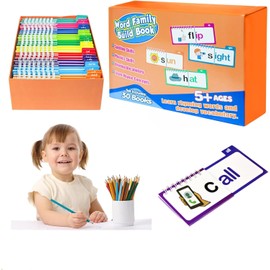 30 Read and Rhyme Flip Books,Word Family Build Book,Learn to Read Phonics Flash Cards, Word Family Flip Books,ABC Vocabulary Flashcards,Kindergarten Sight Word Flash Cards for Kids