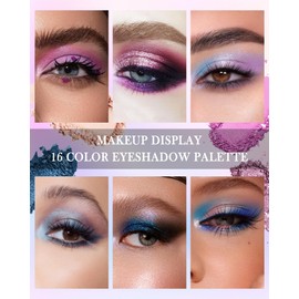 Eyeshadow Palette, 16 Colours, Eyeshadow Matte Shimmering and Brush, Eyeshadow Waterproof, Long-Lasting, Blue Purple Eyeshadow Palette with Highly Pigmented Colours for Seductive Eyes Set01
