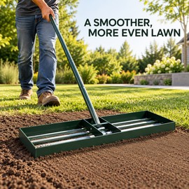 Outsunny 36 Inch Lawn Leveling Rake, Powder Coated Steel Head with 66.5 Inch Detachable Handle