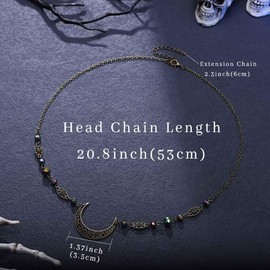 Tgirls Boho Cresent Moon Head Chain Crystal Headpieces Vintage Hair Accessories for Women and Girls (Bronze-1)