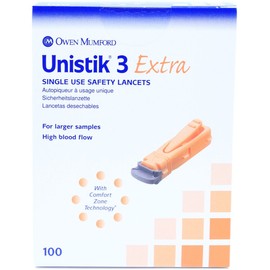 Unistik 3 Extra Safety Lancets - Box of 100-21G with 2mm Penetration Depth