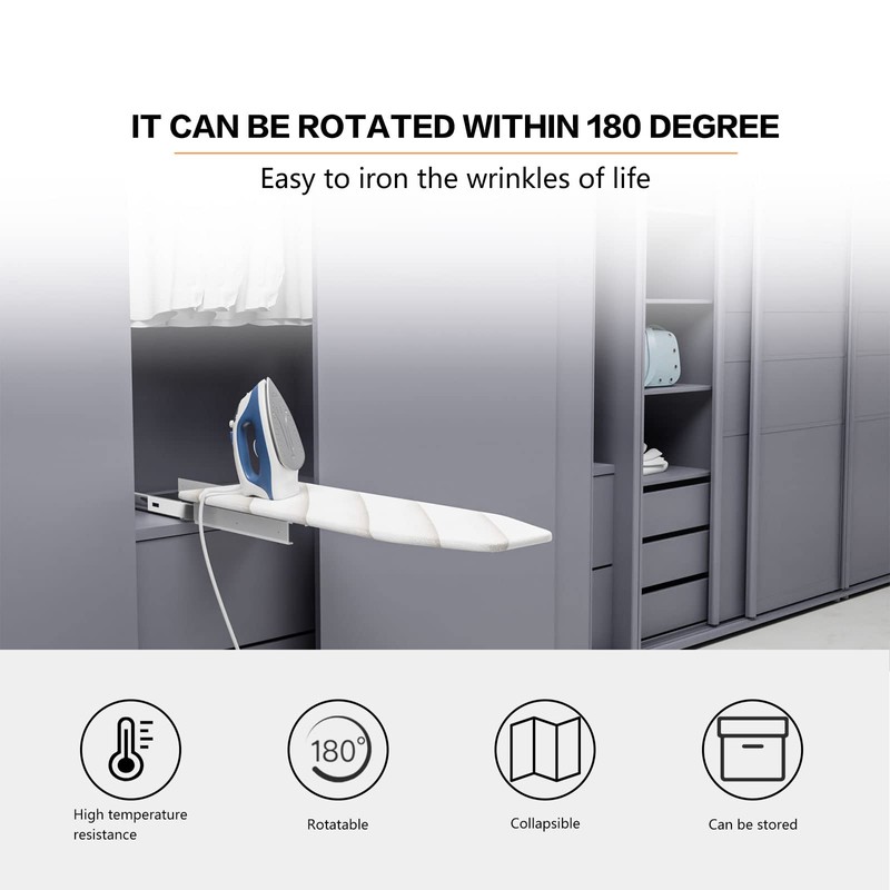 Wall Mounted Ironing Board,Foldable Ironing Board,180° Swivel Iron Board with