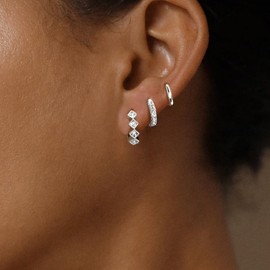 Hothrty 3 Pairs Silver Hoop Earrings Hypoallergenic Zirconia Hoops Rhombus Diamond Earring Set Simple Jewelry Trendy Hoop Set for Woman